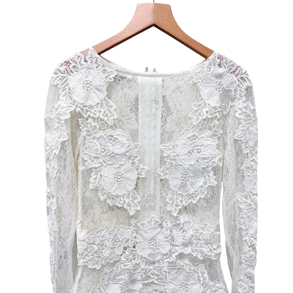 House of CB London White Lace Floral Applique Long Sleeve Midi Dress XS White - Picture 3 of 8